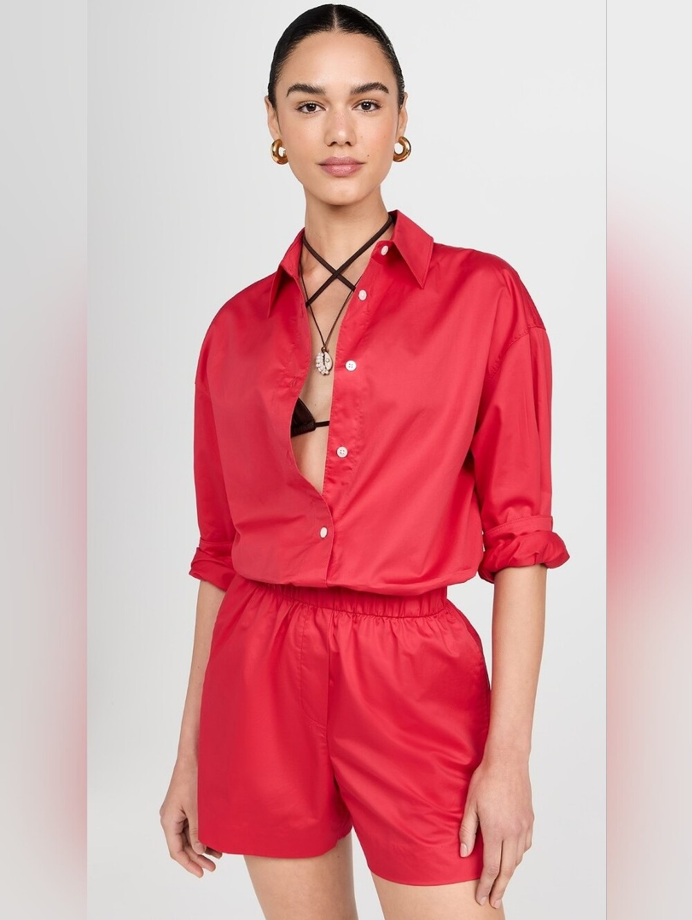 Red Button-Front Top